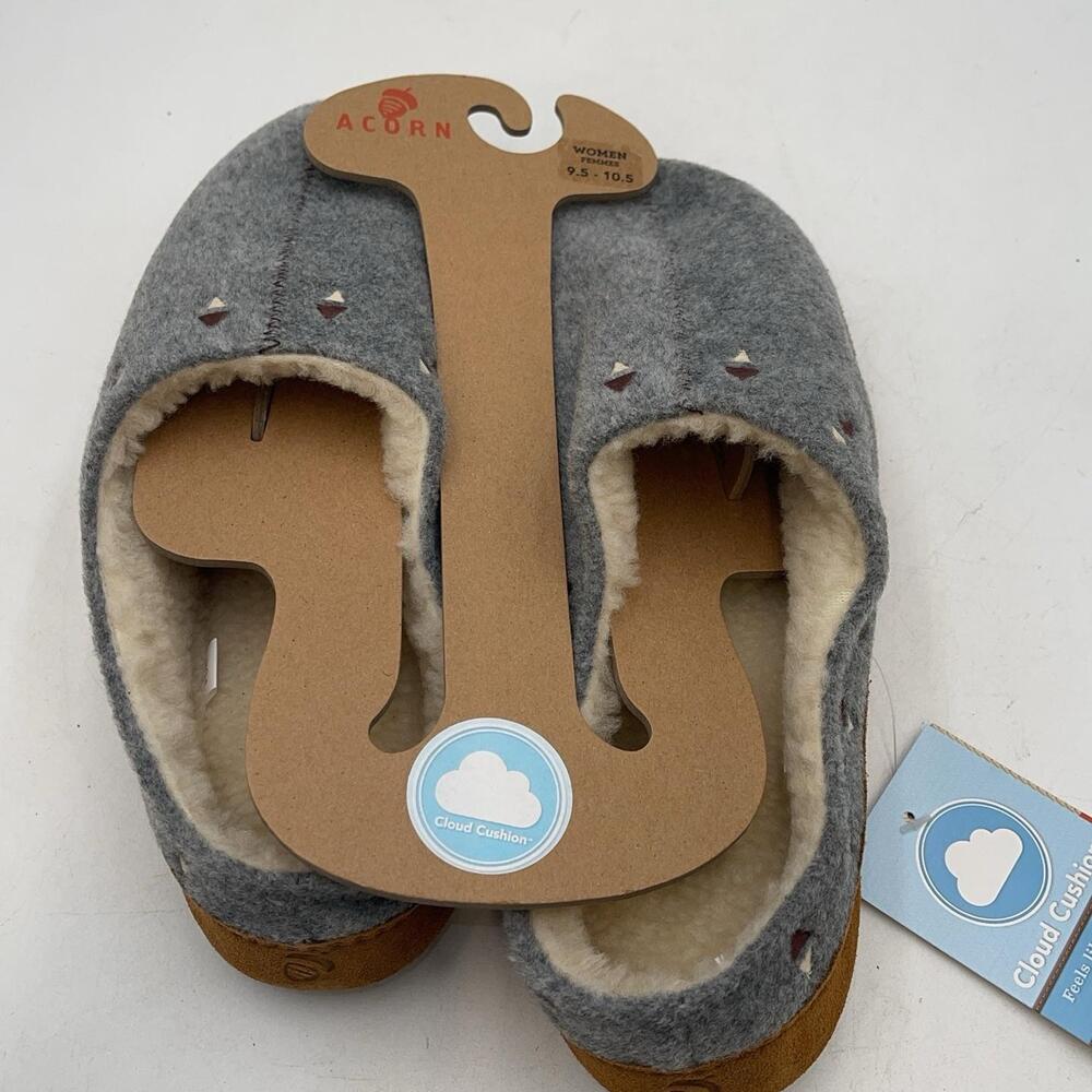 Acorn Cloud Cushion Slippers Womens Gray Faux Fur Moccasin House Cozy Size 10